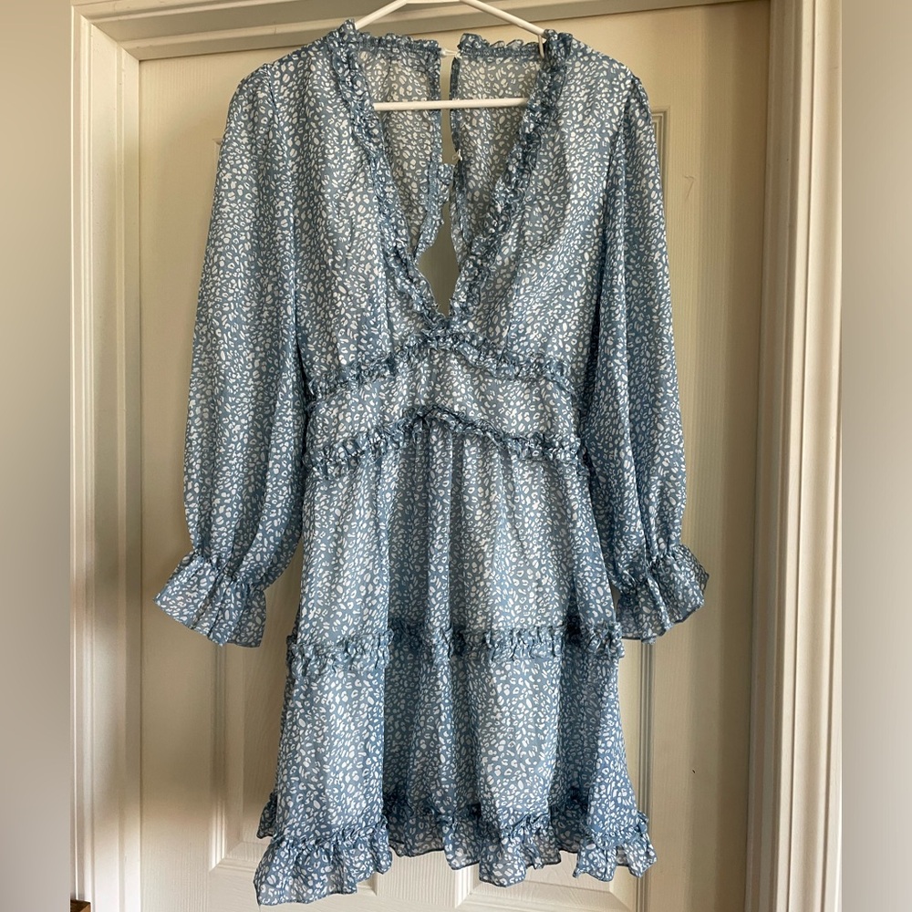 Floral long sleeve open back dress